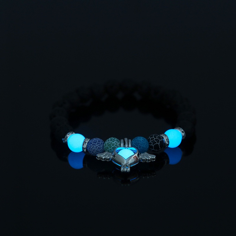 Simple personality bracelet love wings pendant element beaded black volcanic stone multicolor crack natural stone sky blue luminous bead luminous elastic bracelet