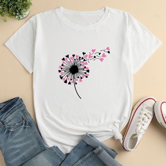 Heart Flower Print Ladies Loose Casual T-Shirt
