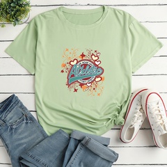 Letter Heart Flower Print Ladies Loose Casual T-Shirt
