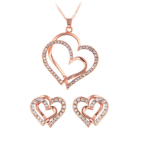 Wholesale Double Heart Alloy Diamond Necklace Earrings Jewelry Set's discount tags