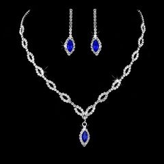 Simple Copper Claw Chain Rhinestone Royal Blue Horse Eye Earrings Necklace Set