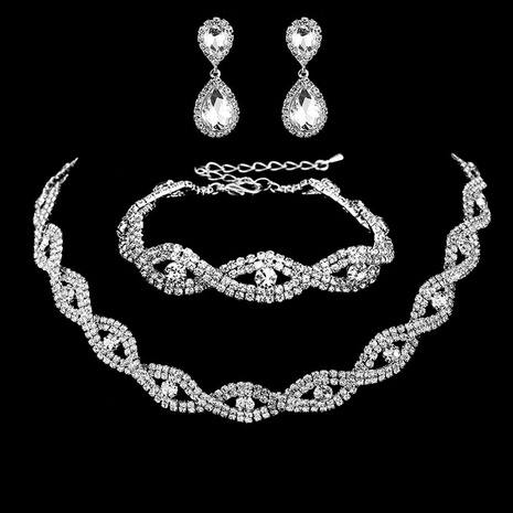 Bridal Jewelry Necklace Bracelet Earring Set Three-piece Hollow Jewelry's discount tags