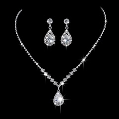 Bright full diamond zircon water drop necklace earrings bride wedding jewelry set