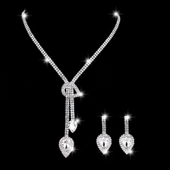 Fashion Water Drop Imitation Glass Rhinestone Long Pendent Necklace Earrings Set