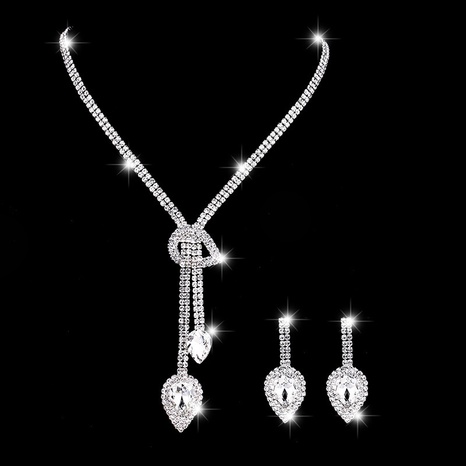 Fashion Water Drop Imitation Glass Rhinestone Long Pendent Necklace Earrings Set's discount tags