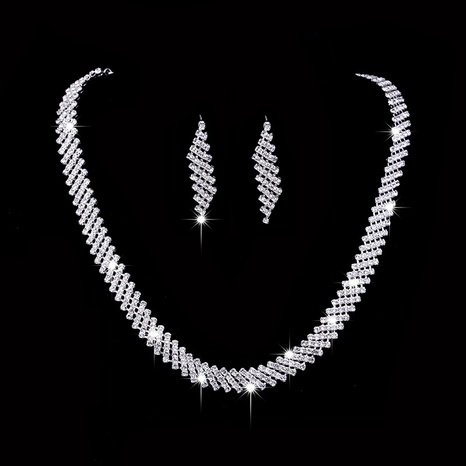 bridal jewelry set fashion rhombus shining full of diamonds necklace earrings set's discount tags