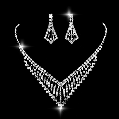 fashion hollow  rhinestone earrings necklace earrings jewelry two-piece set's discount tags