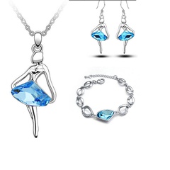 fashion crystal ballerina pendant necklace earrings bracelet three-piece set