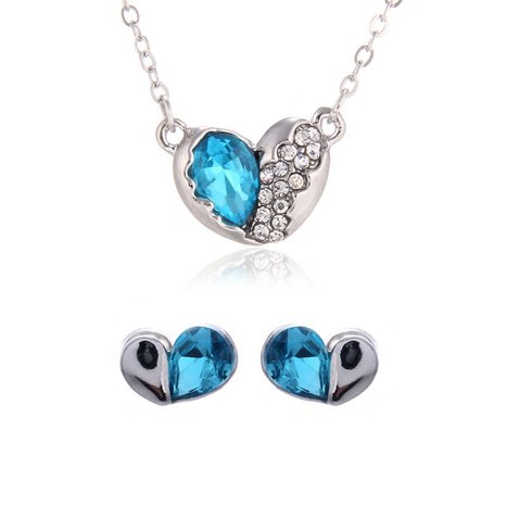 Ensemble de collier de boucle d'oreille pendante en cristal incrusté de demi-coeur en gros's discount tags