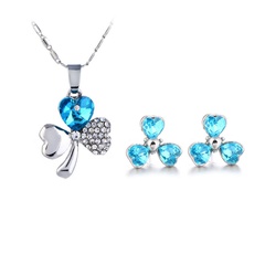 Bijoux en cristal de mode en gros ensemble de collier de boucle d'oreille de trèfle de coeur de pêche