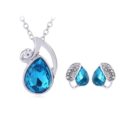 fashion water drop crystal necklace acacia leaf earrings two-piece set's discount tags