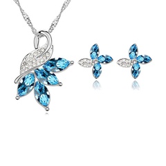 Fashion Jewelry Necklace Earrings Set Alloy Inlaid Color Crystal Jewelry