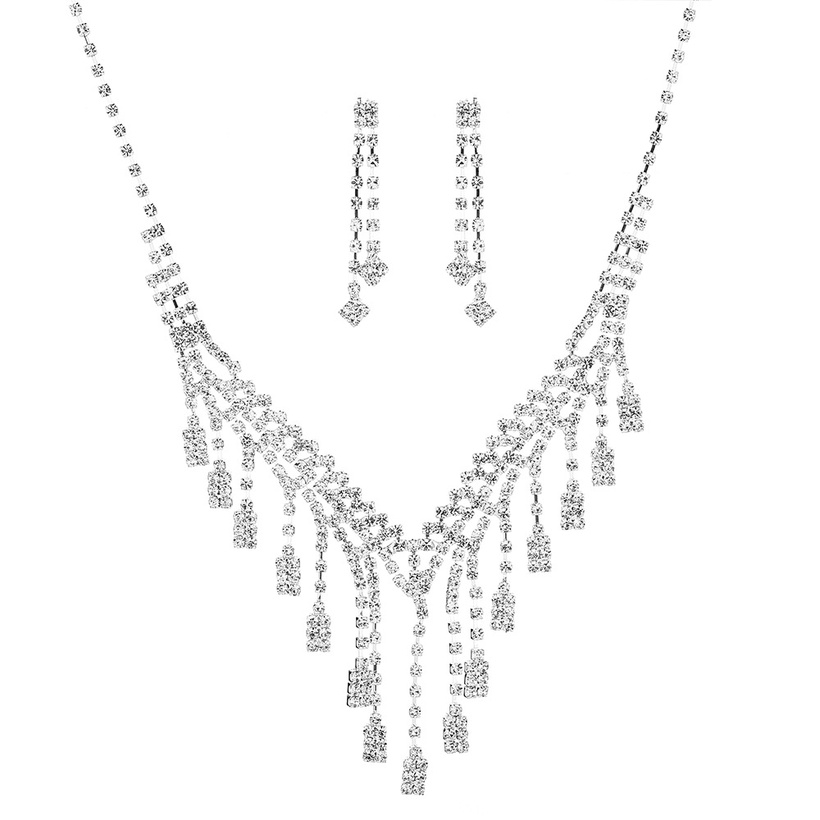 Bijoux Fantaisie Parures Bijoux | Nouveau Mariage Femmes Long Collier De Diamants Boucles Doreilles Bracelet Ensemble - HZ05412
