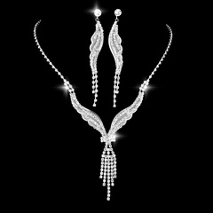 New Bridal Necklace Earrings Jewelry Crystal Pendant Tassel Long Set