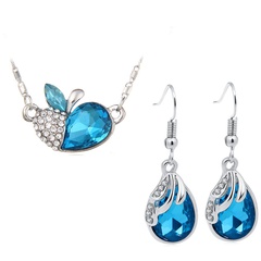 Korean crystal jewelry set geometric fruit collarbone chain earrings