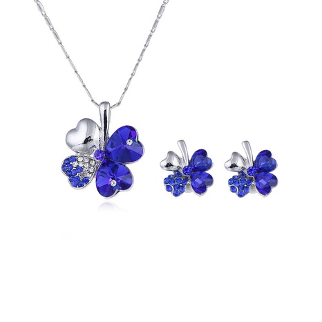 fashion four-leaf clover crystal pendent necklace earrings set's discount tags