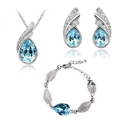 Fashion Floating Crystal Pendant Necklace Earrings Bracelet Three-piece Set's discount tags