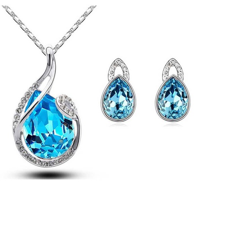 Wholesale Fashion Big Water Drop Crystal Pendent Earrings Necklace Two-piece Set's discount tags