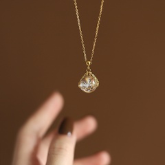 Fashion Simple Crystal Ball  Titanium Steel Plated 18K Gold Necklace