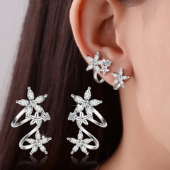sweet flower curved ear clip fashion zircon copper earrings