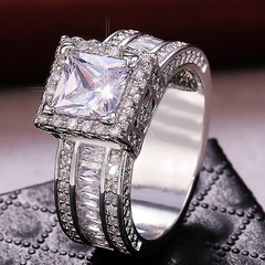 fashion new flash diamond square women's engagement copper ring wholesale