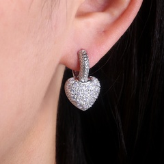 Korean version of heart pendant copper inlaid zircon earrings