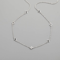 Simple hollow clover inlaid zirconium geometric 925 silver necklace