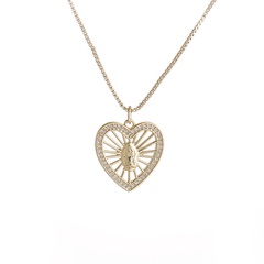 collier en cuivre avec pendentif en forme de coeur en zircon plaqué or