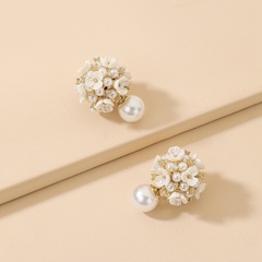 korean style inlaid zircon pearl flower shaped alloy earrings wholesale