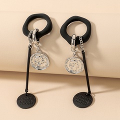 retro letters portrait round geometric long tassel alloy earrings wholesale