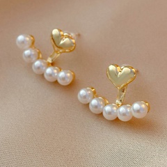 simple inlaid pearl heart shaped alloy stud earrings wholesale