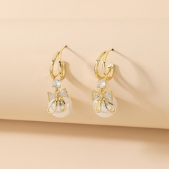 retro pearl rhinestone bows shaped alloy drop earrings wholesale