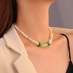 Retro fashion creative crystal green vegetable earrings necklace