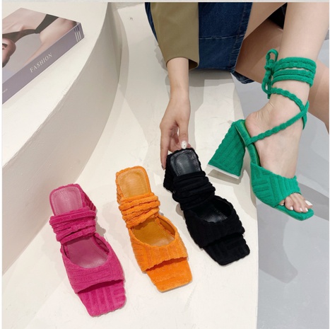 new women's shoes triangle high-heeled towel fabric strappy sandals's discount tags