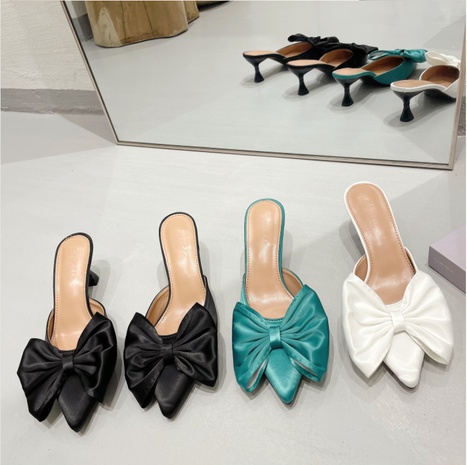 new women's shoes pointed toe big bow Baotou half slippers high heels's discount tags