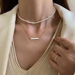 fashion geometric white shell stone pendant alloy necklace