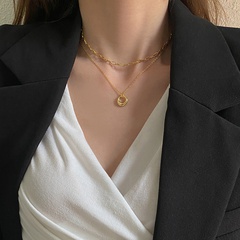 fashion simple geometric round pendant alloy necklace