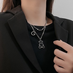 fashion simple double layered cute bear titanium steel necklace