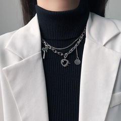 fashion geometric muilt-layer heart-shaped retro titanium steel necklace