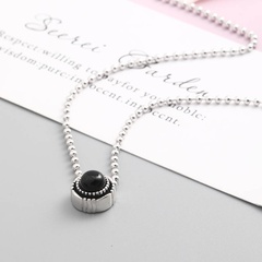 Retro Simple Black Round Beads Pendent 925 Silver Necklace
