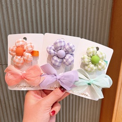 Children's bow hair accessories plaid flower edge clip hairpin headdress