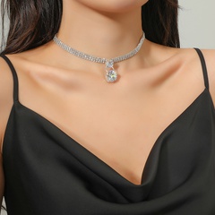 Fashion short diamond-encrusted simple  zircon copper necklace