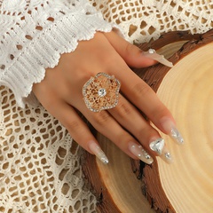 Fashion new hollow creative flower simple geometric diamond alloy open ring
