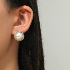 retro simple circle inlaid pearl zircon alloy earrings wholesale