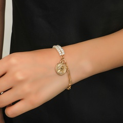 Fashion beauty pendant simple double-layer pearl beaded alloy bracelet