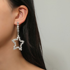simple long style hollowed star shape inlaid rhinestone alloy earrings wholesale