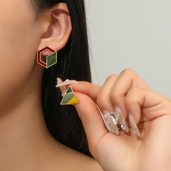 Retro-gemalte Emaille-Öltropfen sechseckiges Dreieck unregelmäßige Ohrringe