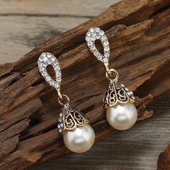 retro creative water drop pearl pendant alloy earrings
