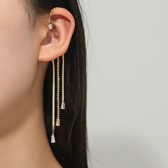 simple long tassel rhinestone ear clips