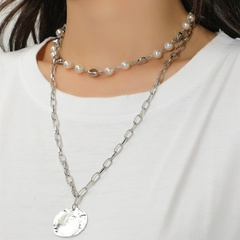 Simple Alloy Necklace Retro Pearl Pendant Clavicle Chain